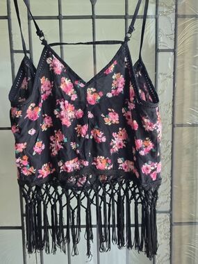 Black Floral Fringe Camisole Top - Bsk & You